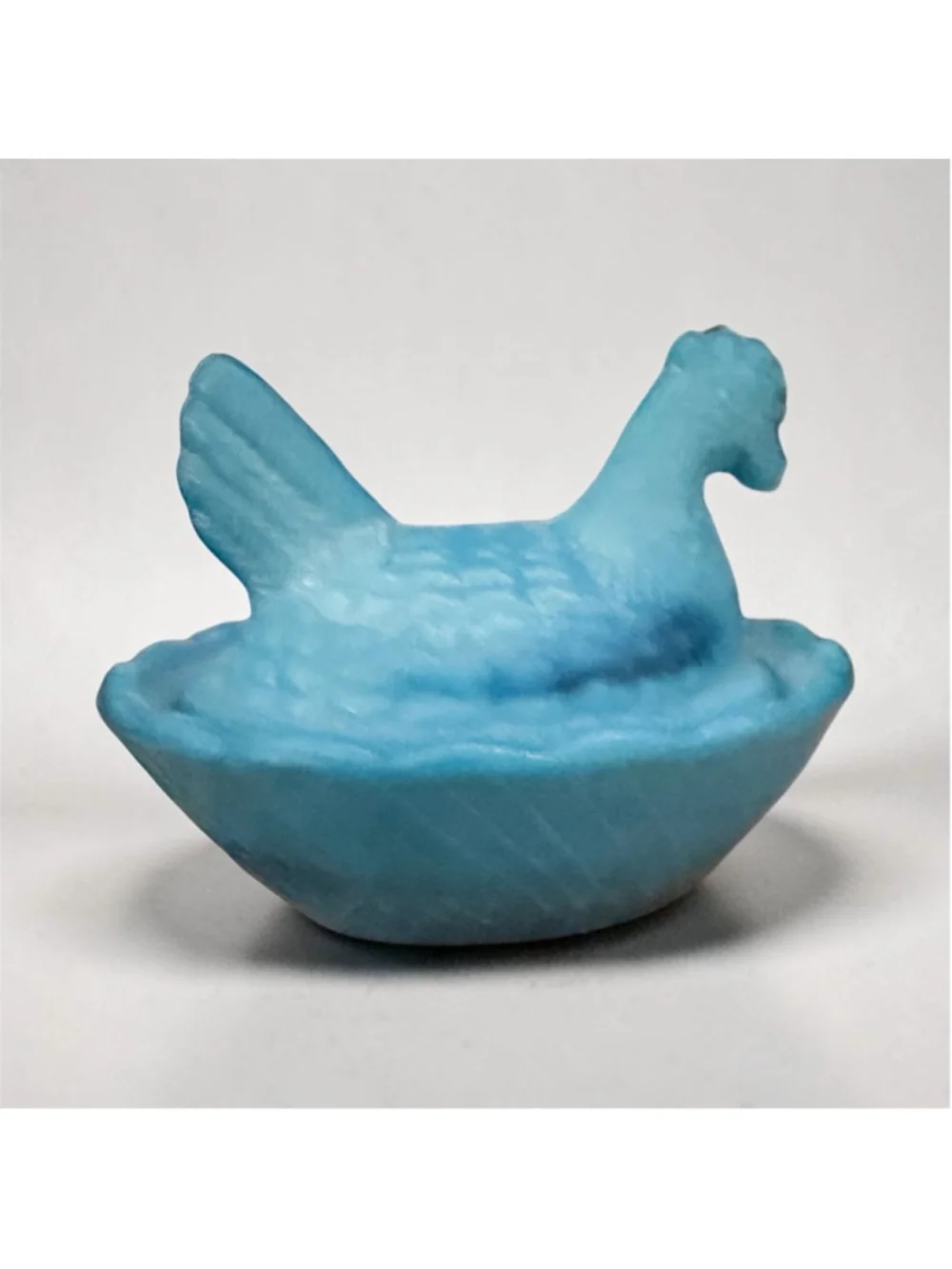 Vintage Blue Slag Glass Hen on Nest Salt Cellar | Marbled Chicken Dish | Farmhou